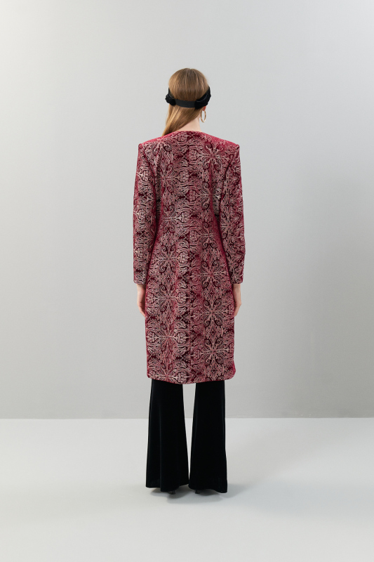 İşlemeli Kadife Kaftan Bordo - Roman (1)
