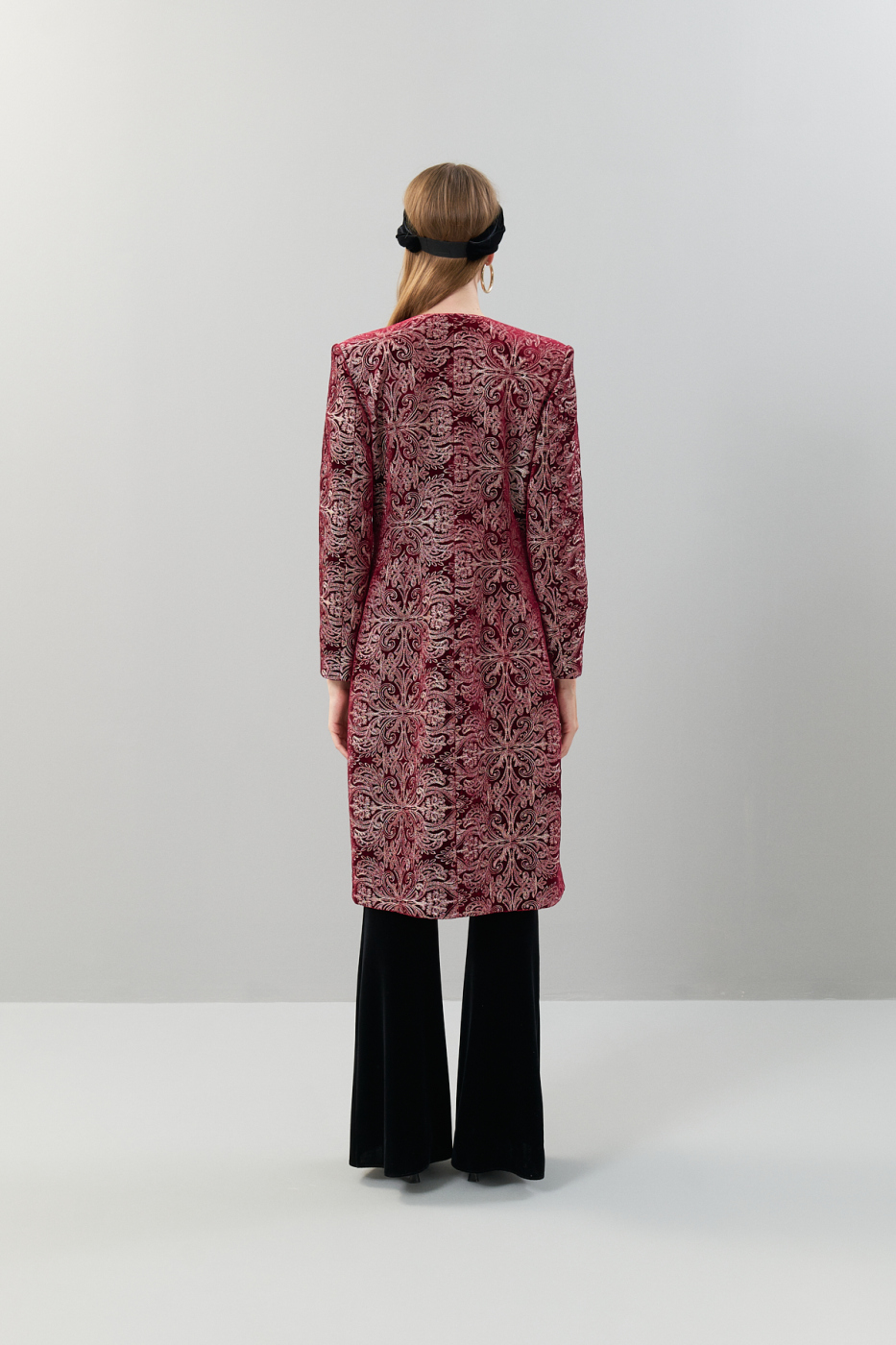 İşlemeli Kadife Kaftan Bordo - 2
