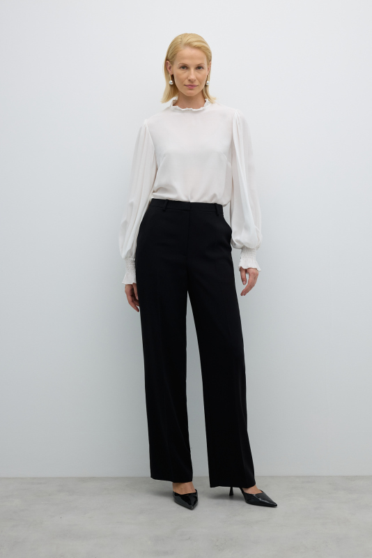 Geniş Paça Krep Pantolon Siyah - 1