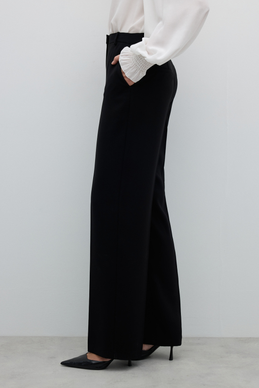 Geniş Paça Krep Pantolon Siyah - 4