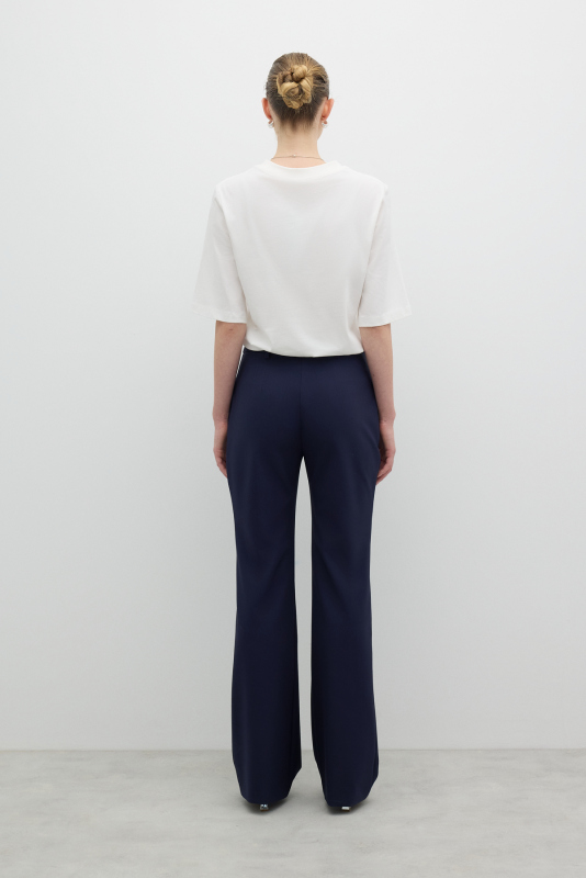 Süs Cep Kapaklı Geniş Paça Pantolon Lacivert - 2