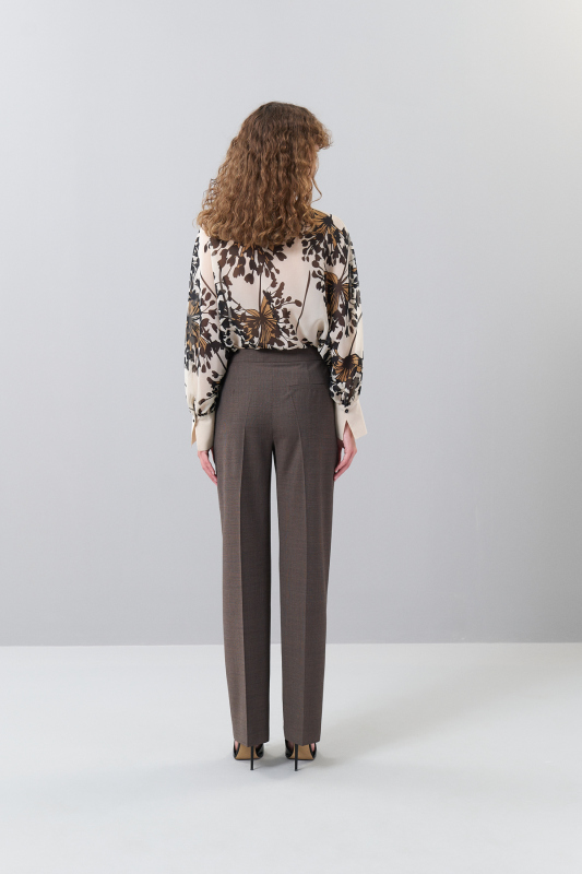 Ekose Desenli Düz Paça Yün Pantolon Kahve - Roman (1)