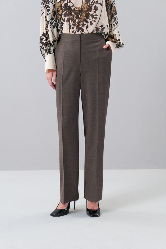 Ekose Desenli Düz Paça Yün Pantolon Kahve - 3