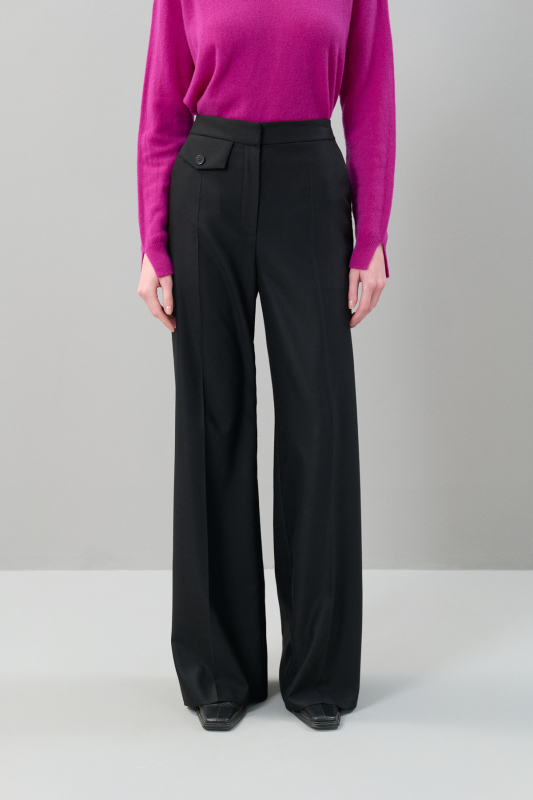 Düz Paça Yün Pantolon Siyah - 3