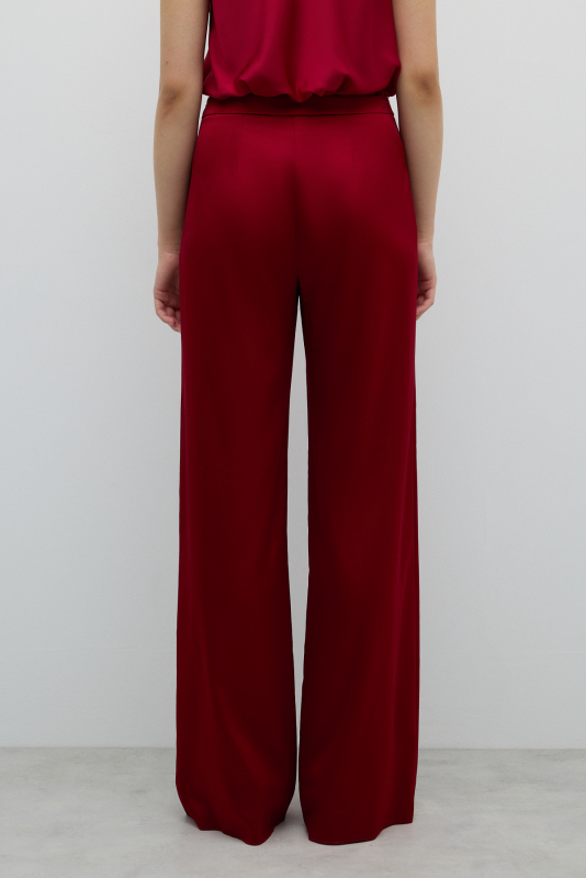 Düz Paça Saten Pantolon Bordo - 2
