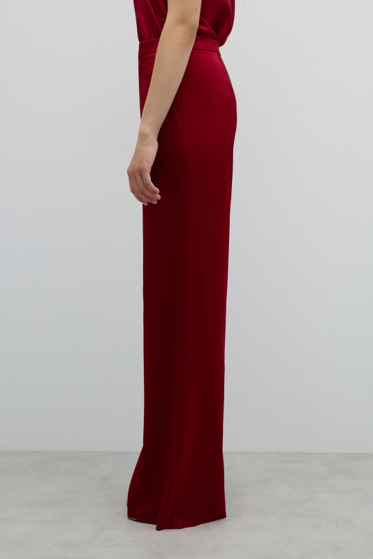 Düz Paça Saten Pantolon Bordo - 4