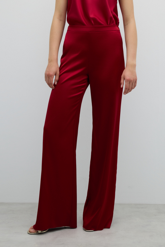 Düz Paça Saten Pantolon Bordo - 3