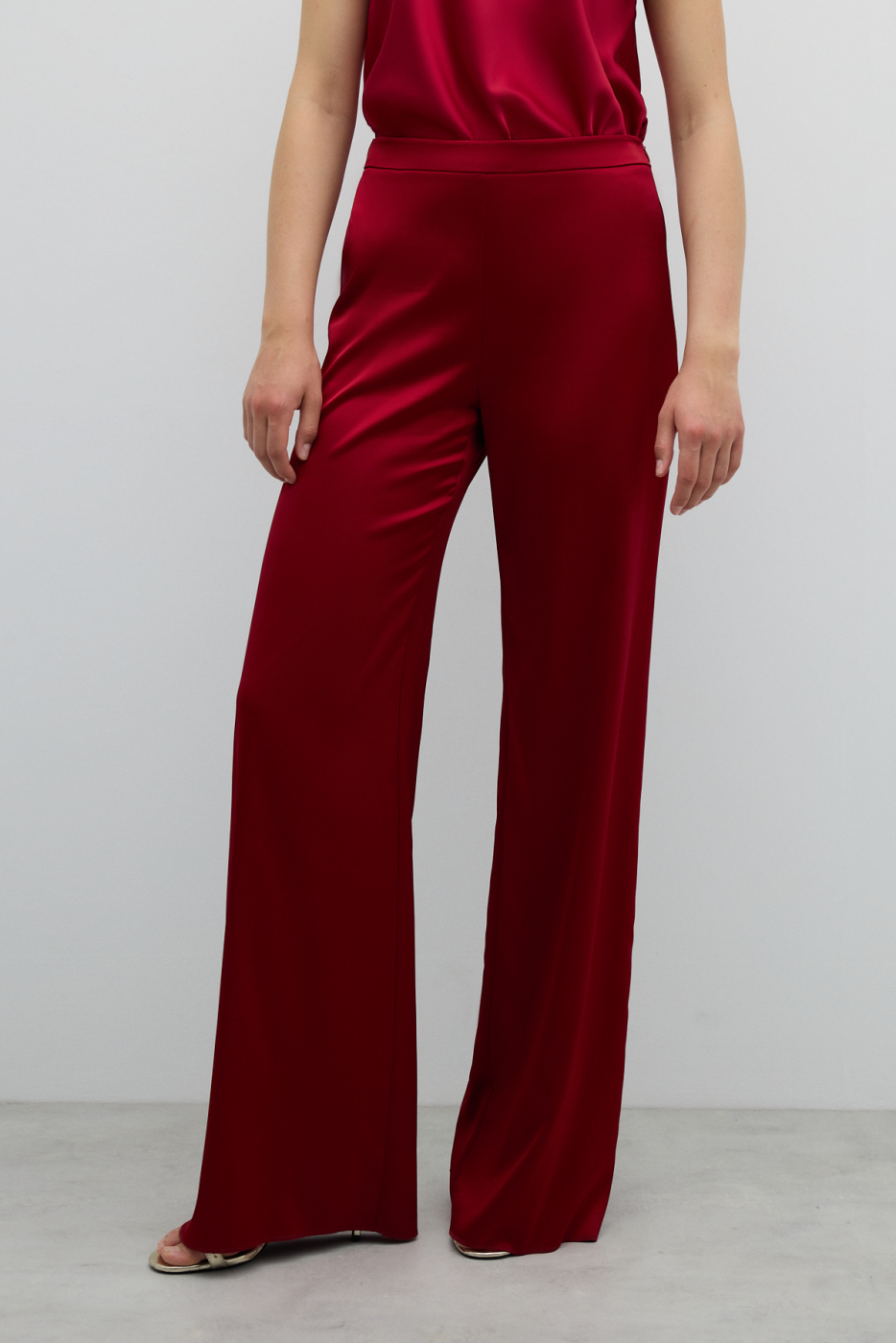 Düz Paça Saten Pantolon Bordo - 3