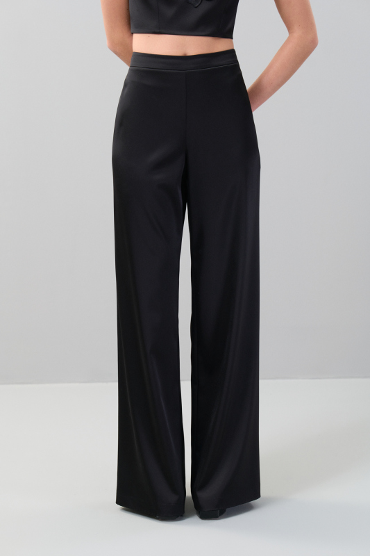 Düz Paça Saten Pantolon Siyah - 3