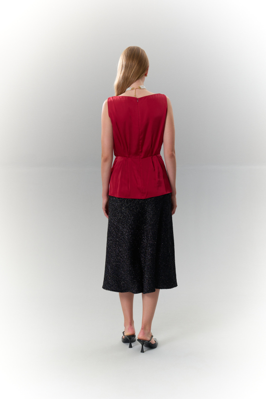 Bağlama Görünümlü Saten Bluz Bordo - 2