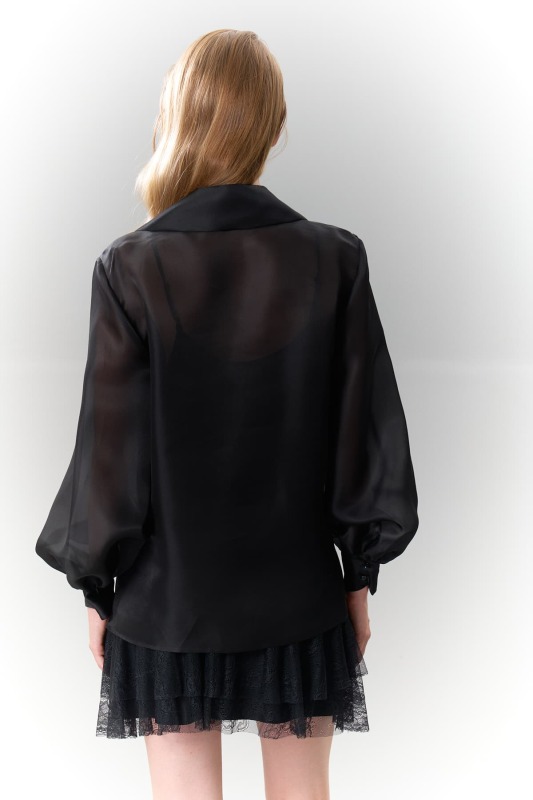 Erkek Yaka İpek Organze Gömlek Siyah - Roman (1)