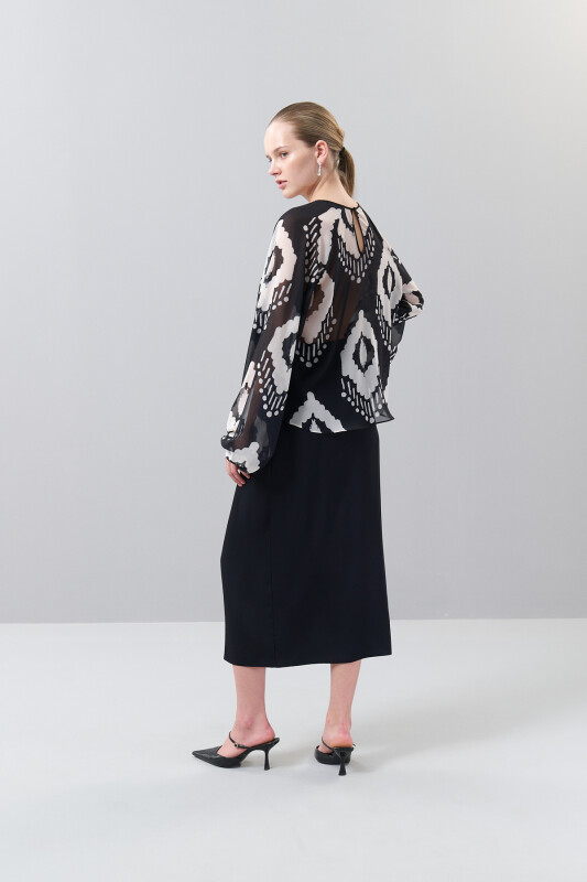 Bisiklet Yaka Balon Kollu Şifon Bluz Standart Renk - Roman (1)