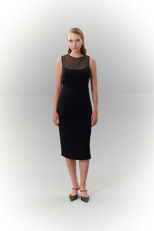 Tül Detaylı Belden Oturtmalı Bluz Siyah - 4