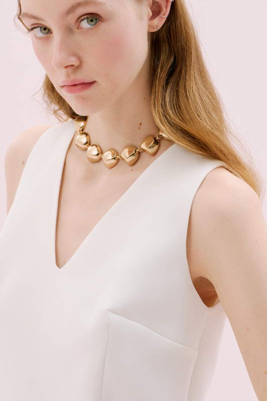 V Yaka Dokuma Bluz Beyaz - 2