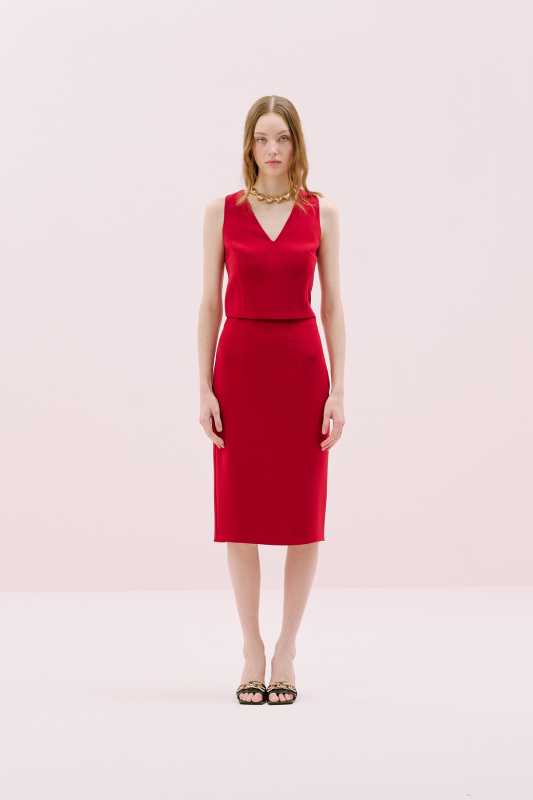 V Yaka Dokuma Bluz Bordo - 3