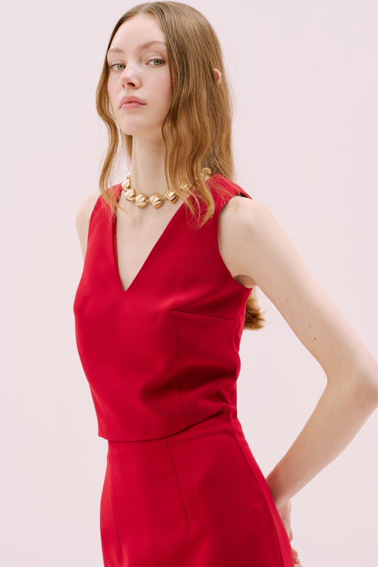 V Yaka Dokuma Bluz Bordo - 2