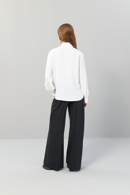 Yakası Bağlama Detaylı Uzun Kol Gömlek Ekru - Roman (1)