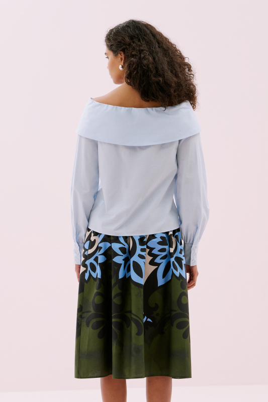 Bağlama Detaylı Madonna Yaka Gömlek Mavi - 2