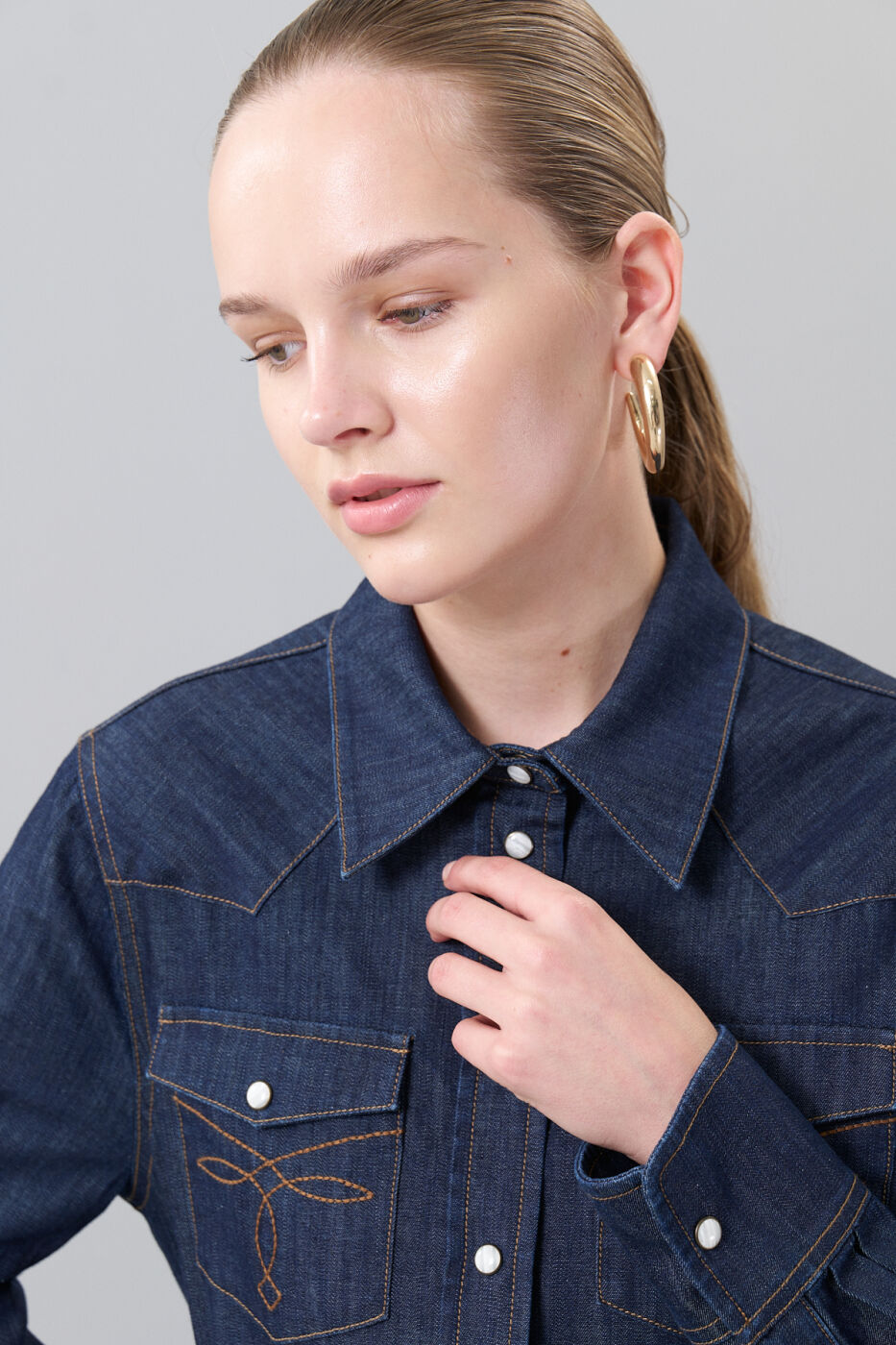 Çıtçıtlı Denim Gömlek Lacivert - 4