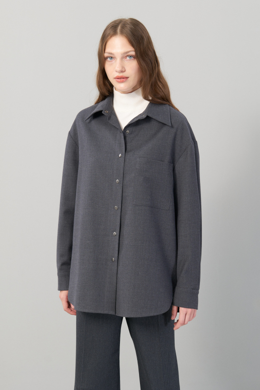 Çıtçıtlı Yün Gömlek Koyu Gri - 4