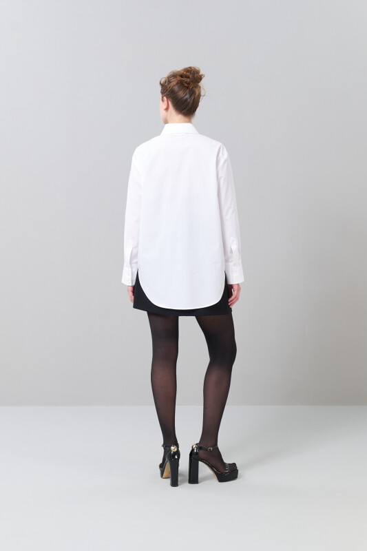 Çiçek Broşlu Boyfriend Gömlek Beyaz - Roman (1)