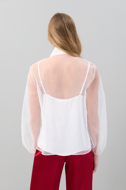 Boncuk İşlemeli Balon Kol Organze Gömlek Beyaz - Roman (1)