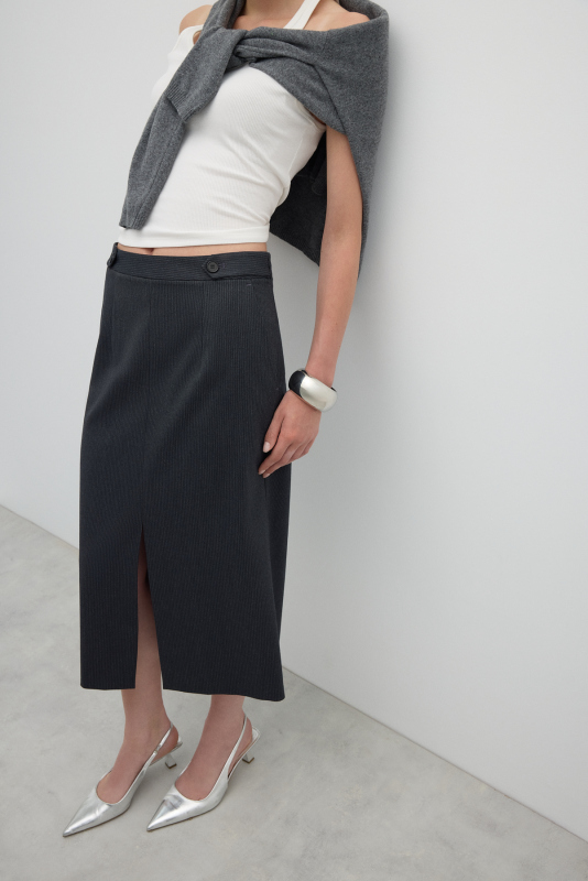 Yırtmaçlı Midi Boy Etek Standart Renk - 3