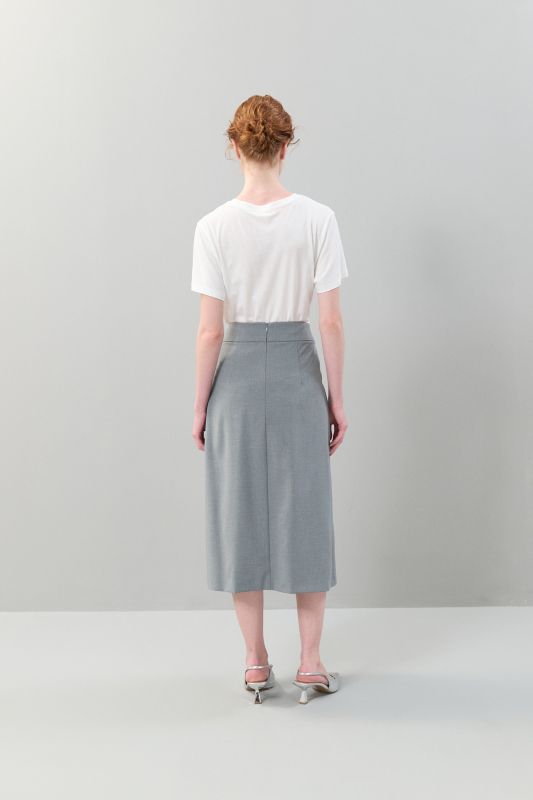 Pileli Midi Boy Yün Etek Gri - 2