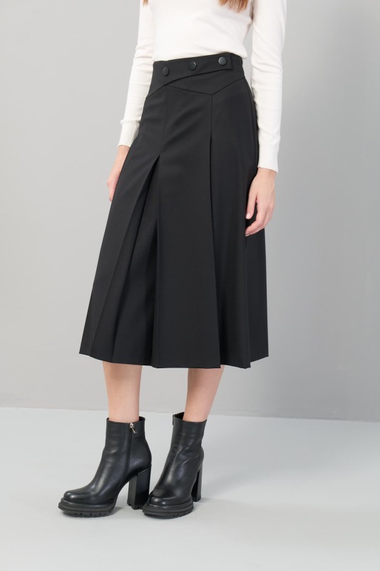 Pileli Midi Boy Yün Etek Siyah - 3