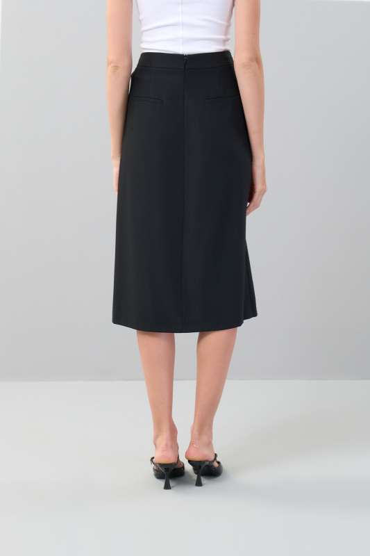 Yırtmaçlı Midi Boy Yün Etek Siyah - 2