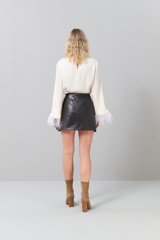 Süs Cepli Metal Toka Detaylı Mini Etek Kahve - Roman (1)