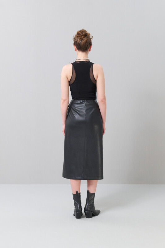 Kruvaze Görünümlü Midi Boy Etek Siyah - Roman (1)