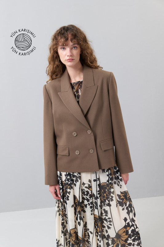 Yün Kruvaze Ceket Açık Kahve - 1