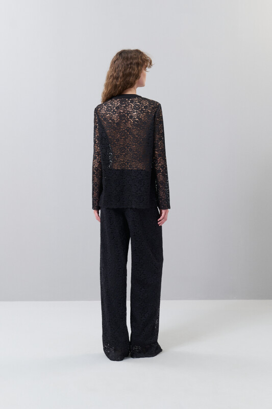 Düğmeli Dantel Ceket Siyah - Roman (1)