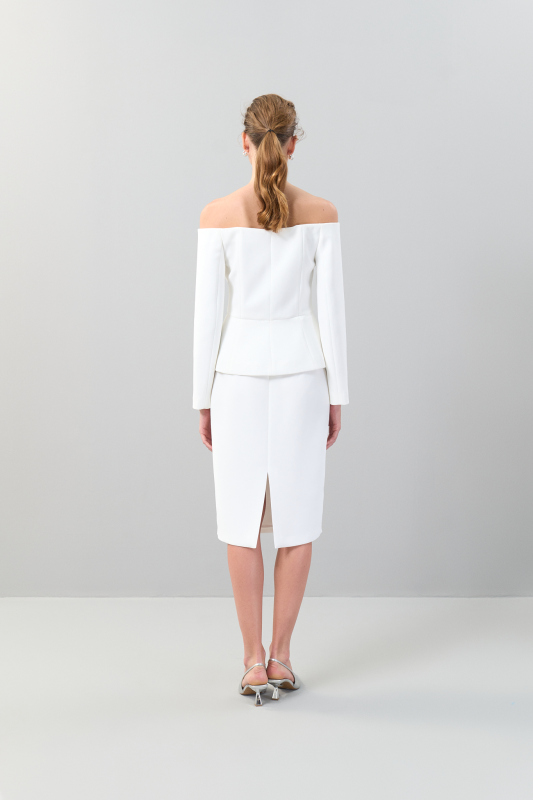 Madonna Yaka Belden Oturtmalı Ceket Beyaz - 2