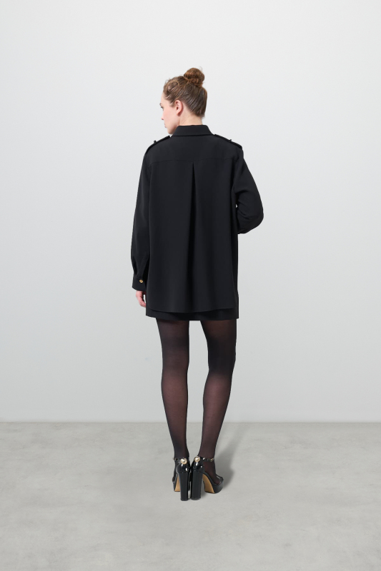 Apoletli Fermuarlı Gömlek Siyah - 2