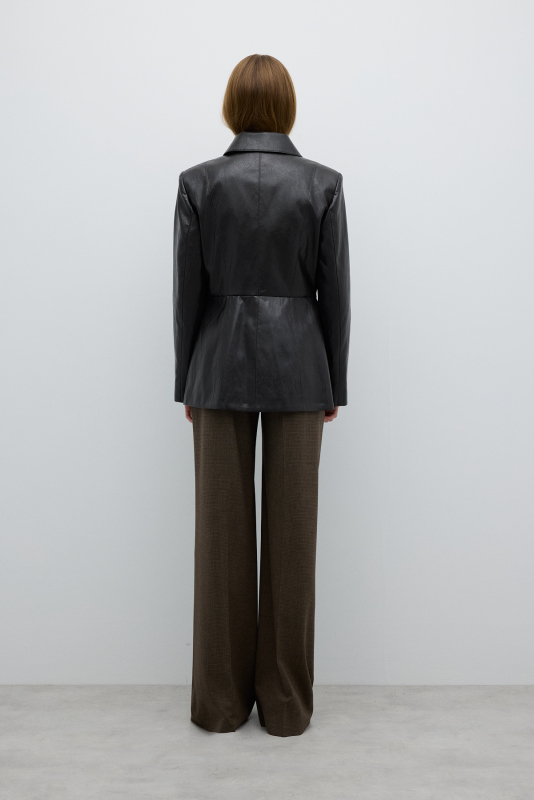 Gold Metal Aksesuarlı Önü Fermuarlı Ceket Kahve - 2