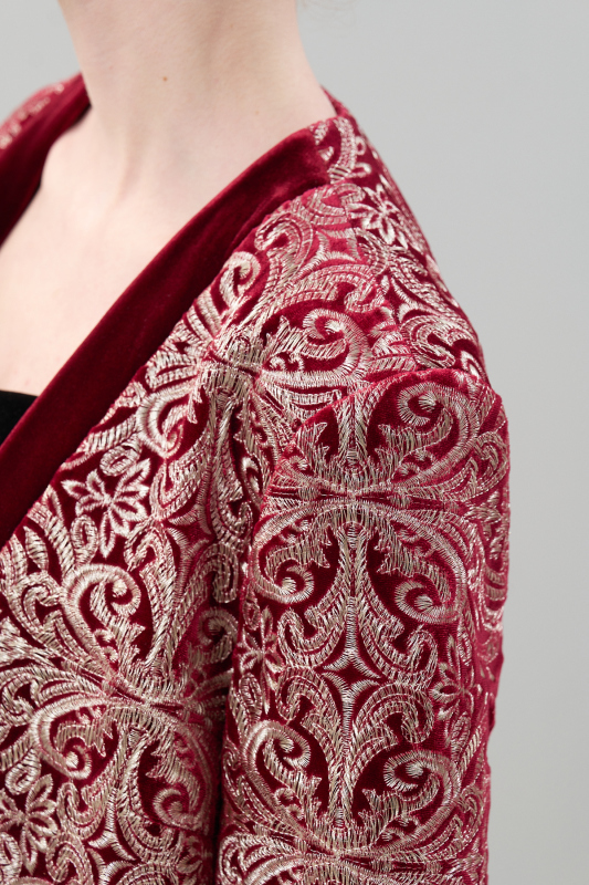 İşlemeli Kadife Kap Bordo - 3