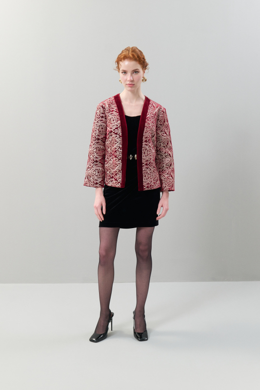 İşlemeli Kadife Kap Bordo - 4