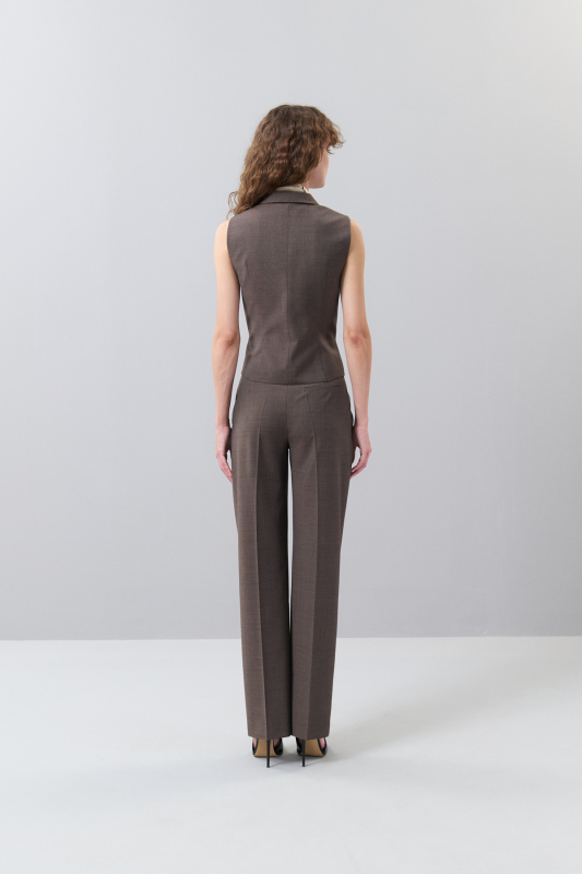 Ekose Desenli Şal Yaka Tek Düğmeli Yün Yelek Kahve - Roman (1)