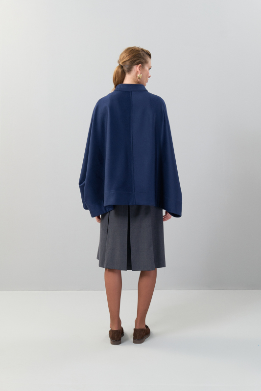 Gold Fermuar Detaylı %100 Yün Panço Lacivert - 2