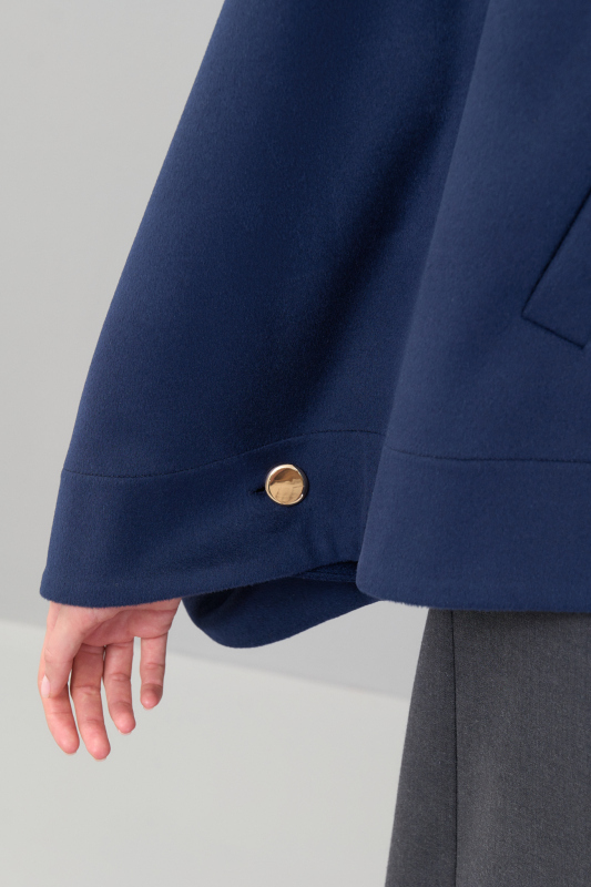 Gold Fermuar Detaylı %100 Yün Panço Lacivert - 4