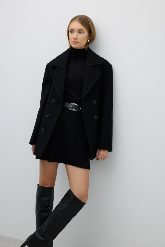 Kaşmir ve Yün Karışımlı Kruvaze Kaban Siyah - 5