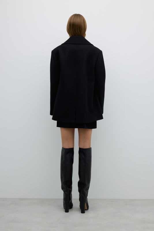 Kaşmir ve Yün Karışımlı Kruvaze Kaban Siyah - Roman (1)