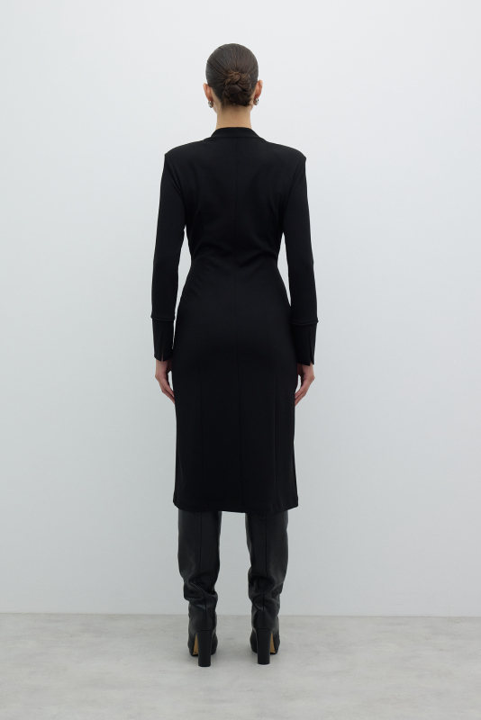 Fermuarlı Örme Midi Boy Elbise Siyah - 2