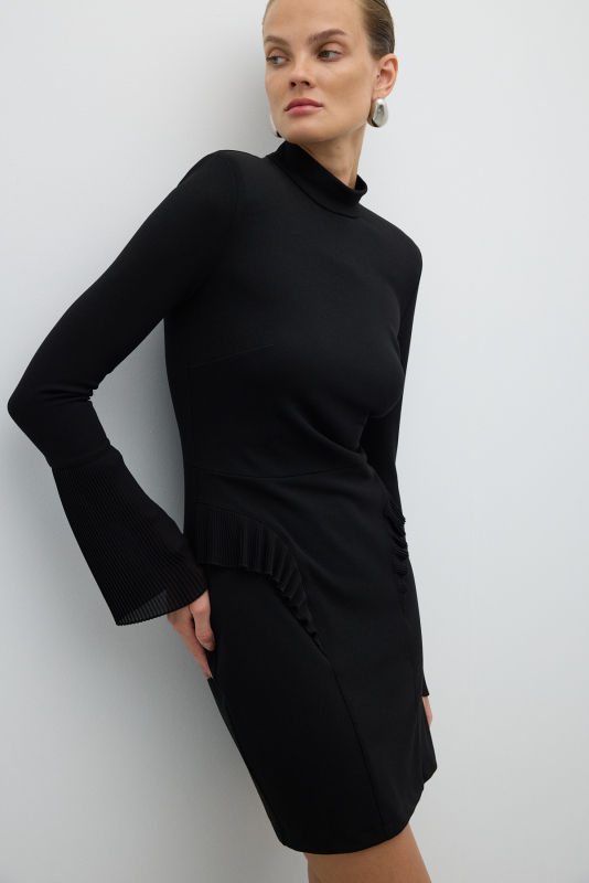 Örme Mini Elbise Siyah - 5