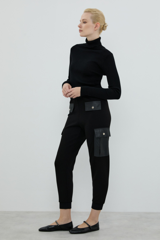 Cep Detaylı Örme Pantolon Siyah - 3