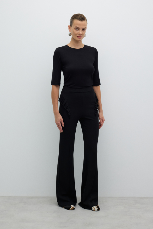 Düz Paça Örme Pantolon Siyah - 1