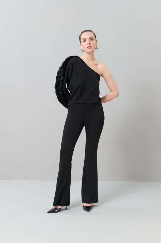 Tek Omuz Örme Bluz Siyah - 3