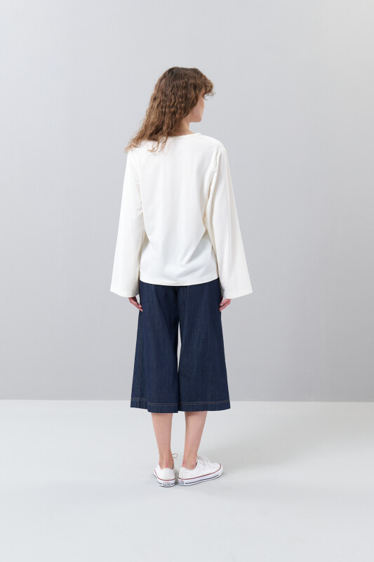 Düğüm Görünümlü Uzun Kol T-Shirt Ekru - Roman (1)